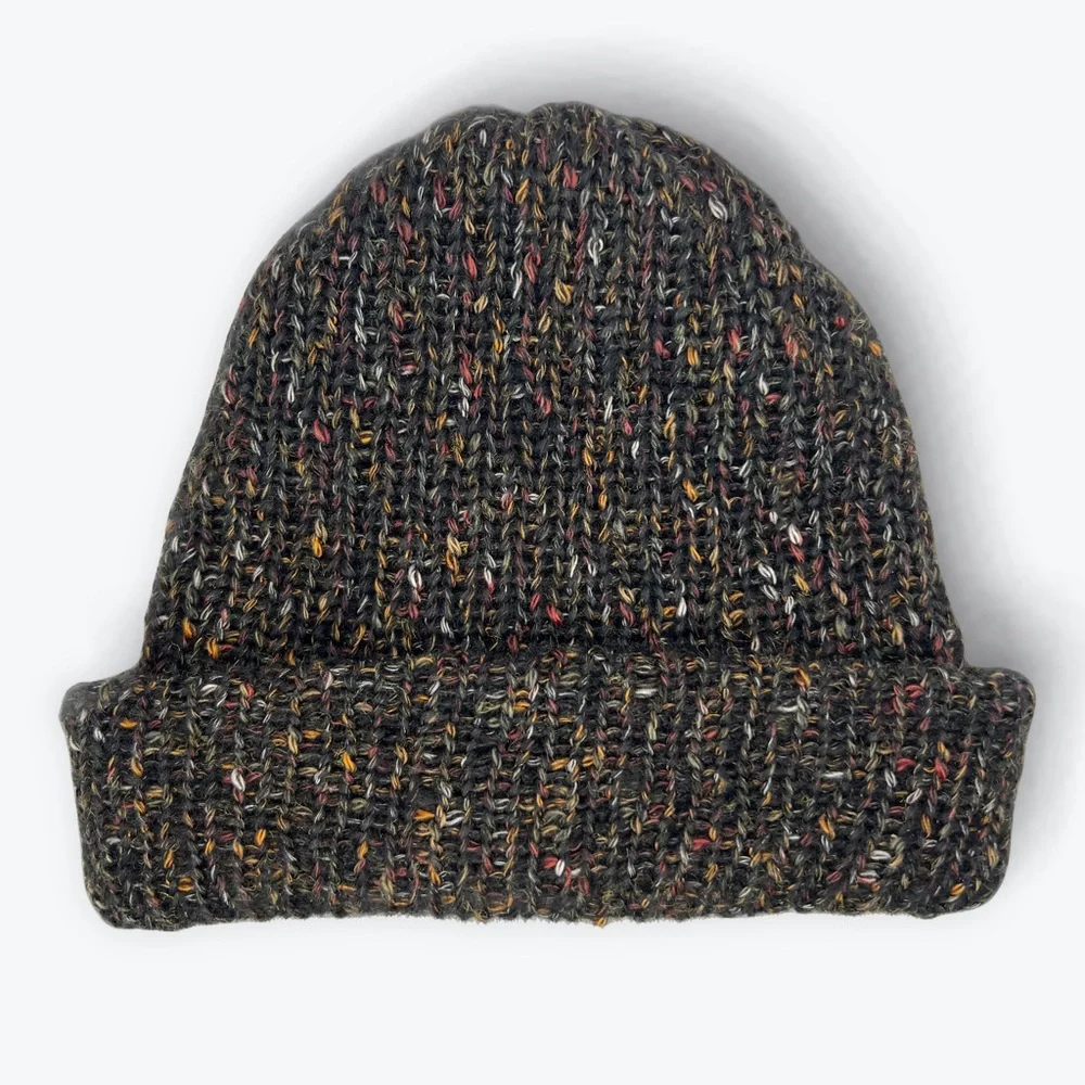 Handmade Charcoal Black Tweed Beanie – Cozy Cotton & Alpaca Blend – Unisex Hat